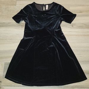 Justice Black Velvet Velour Midi Dress Gold Glitter Sparkles Girls 16